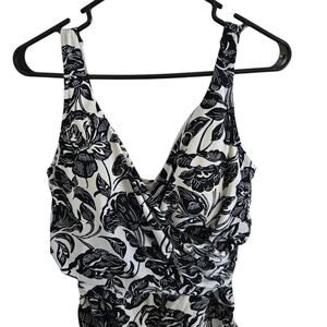 Lands’ End Women’s Floral Tank Dress Size 16 – Black White Summer Casual